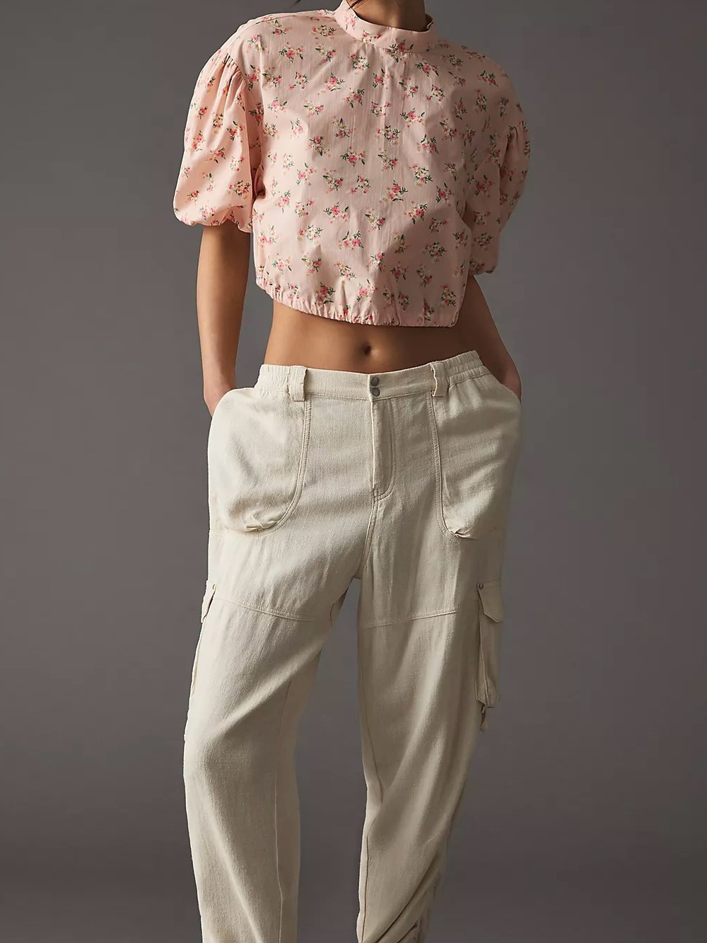 NWT By Anthropologie Cropped Bubble-Sleeve Blouse Size M